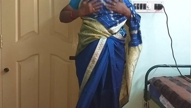 des indian horny cheating tamil telugu kannada malayalam hindi wife vanitha wearing blue colour saree showing big boobs and shaved pussy press hard b