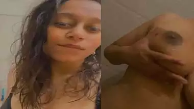 Topless girlfriend showing big boobs and playing