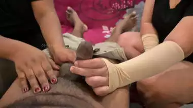 Threesome handjob happy ending dick massage by two beautiful Indian girls