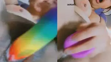 White orgasm pussy masturbation with dildo by horny girl