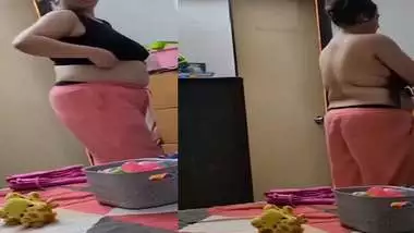 Chubby wife stripping bra in front of husband